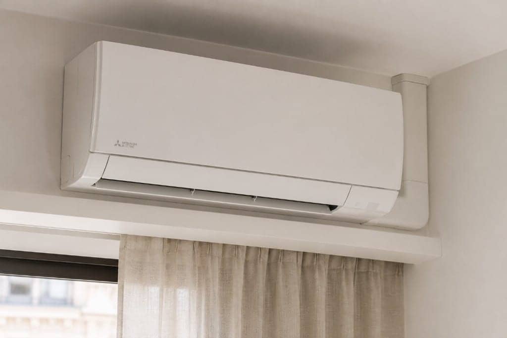 Unidad interior de aire acondicionado split instalada en salón de vivienda en Madrid